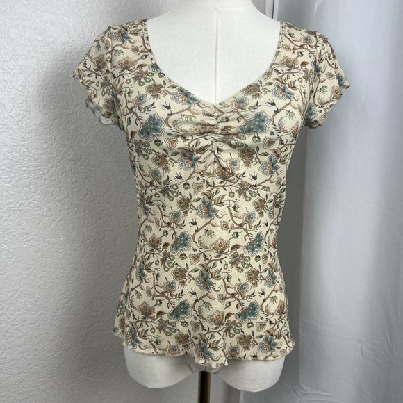 Eyeshadow Tops - Vintage Babydoll Fairy Top Juniors Large Sheer Floral Y2K Cottage Coquette